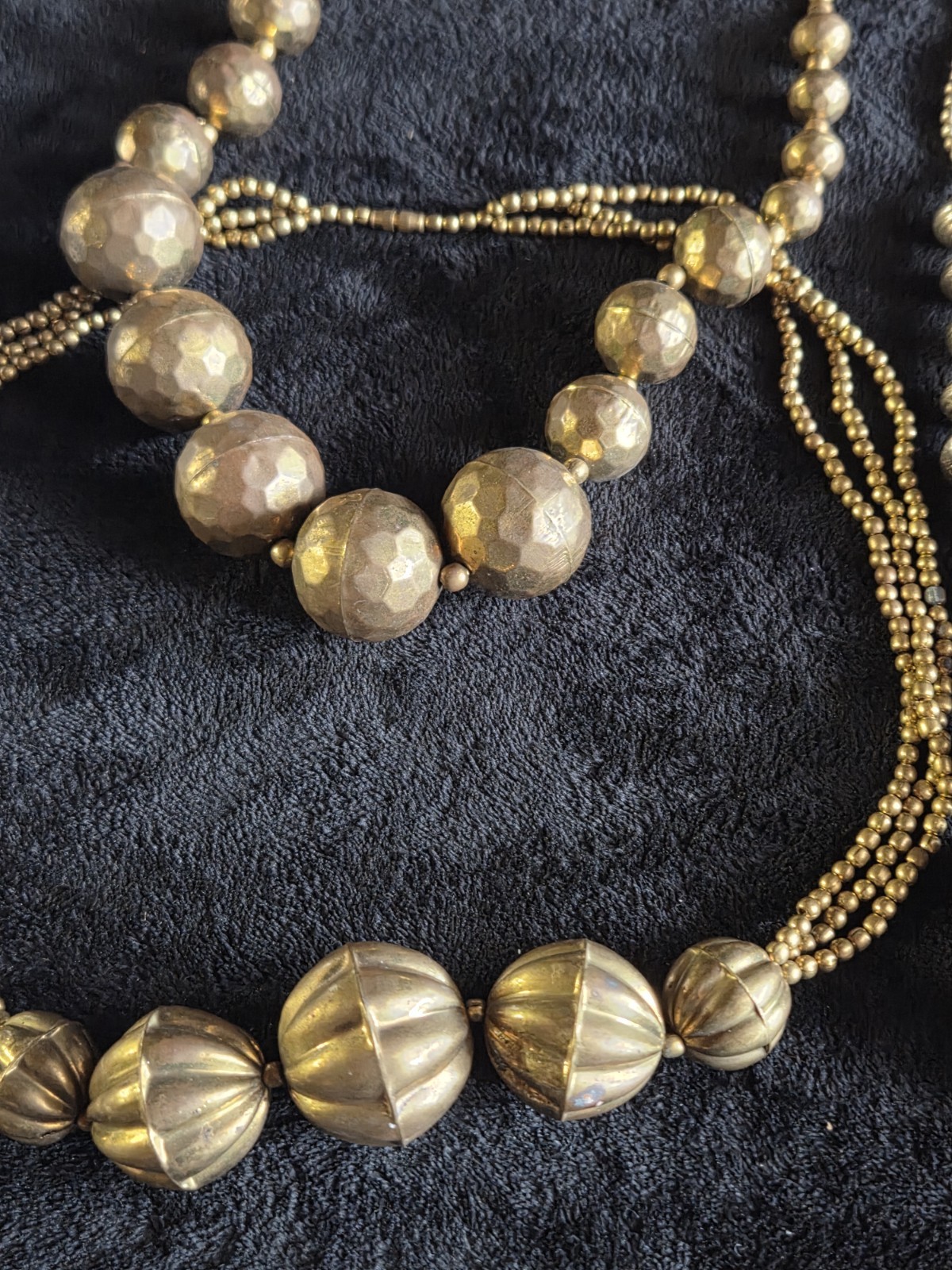 Lot Of 4 Hammered Brass Bead / Silver Necklace 30” Long Graduated Boho Tribal