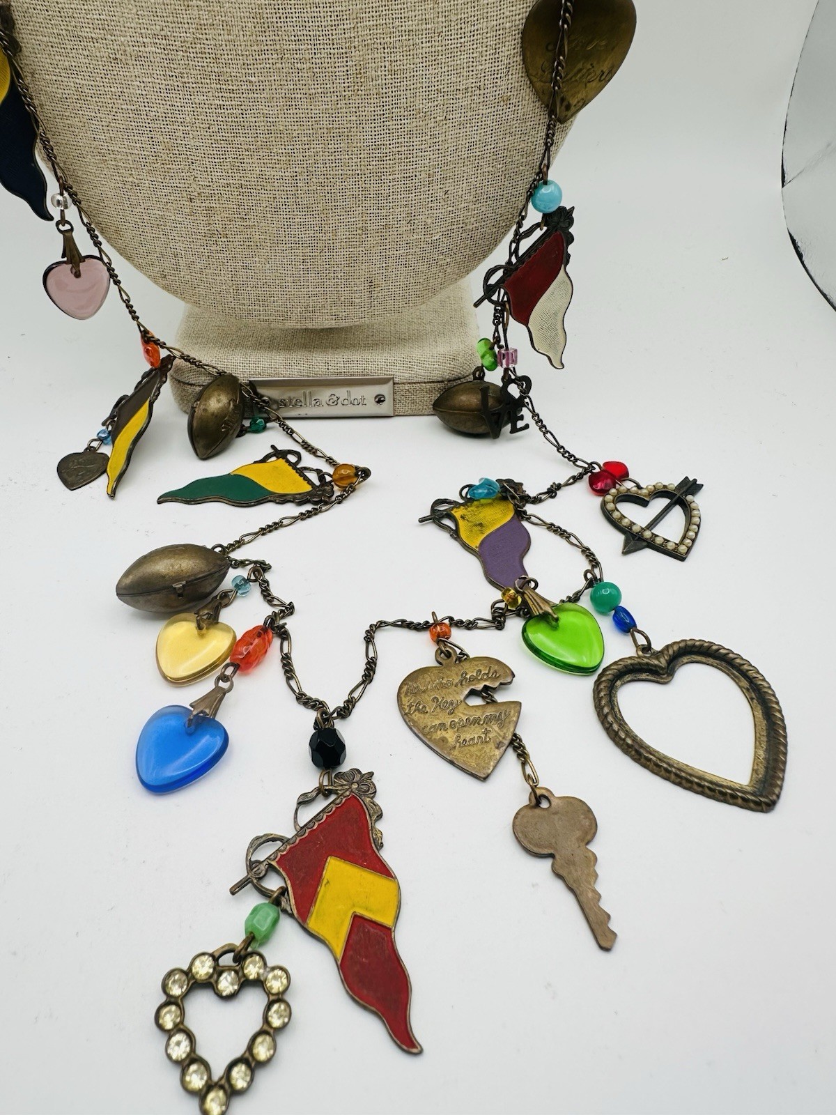 Vintage Glass Works Studio Flag Motifs Heart Glass Charms Multi Colors Necklace