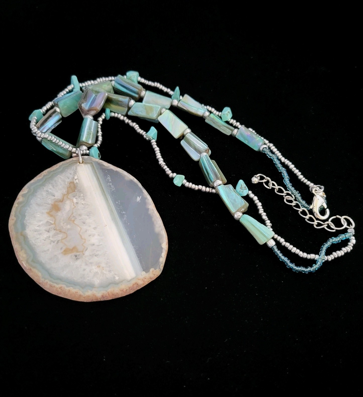 Vintage Pendant Necklace 2.8″ Pendant Multi Strand 16″ Choker Style Necklace