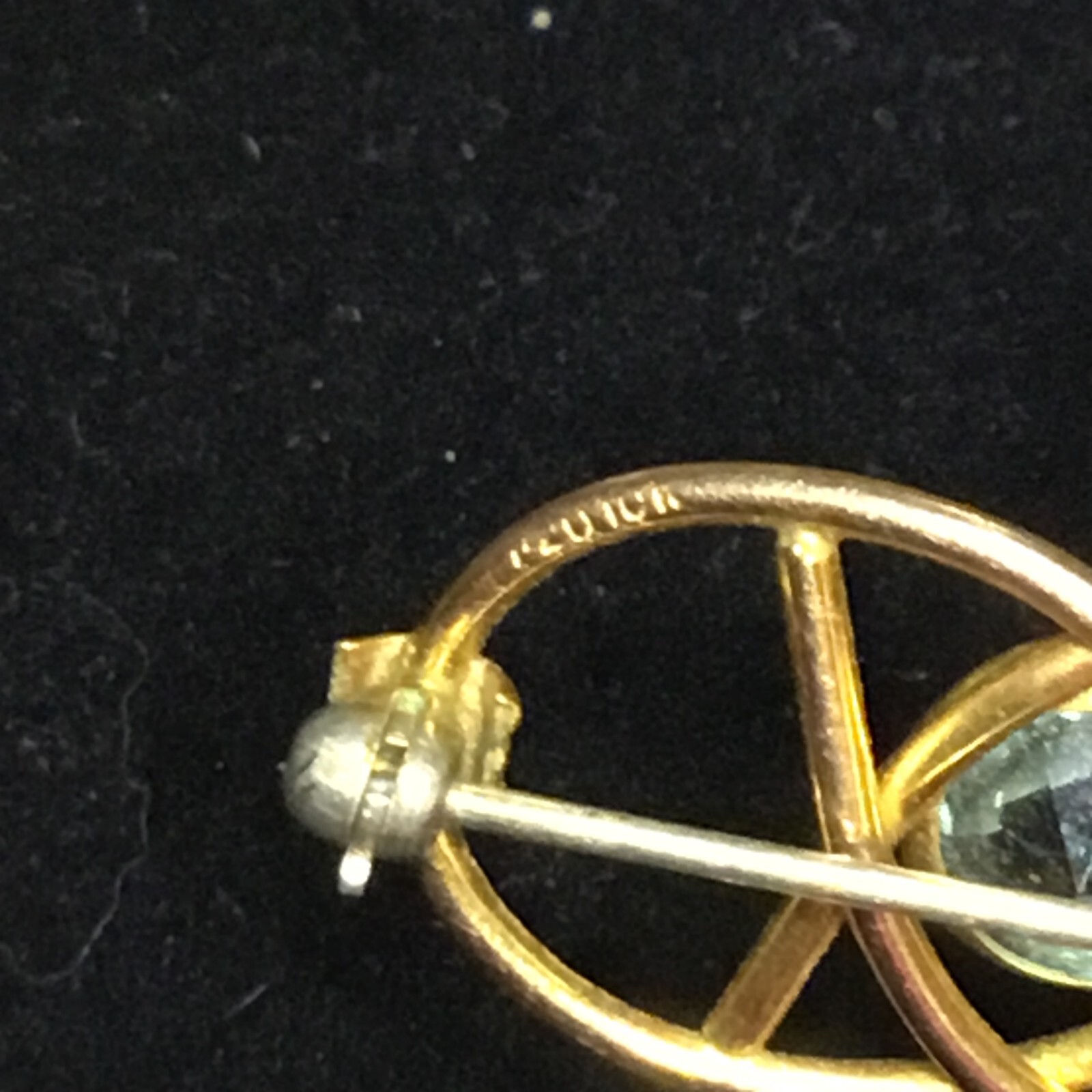 Vintage Deco 1/20 10K Gold Filled Aquamarine Conjoined Circles Brooch Pin 1-1/4″