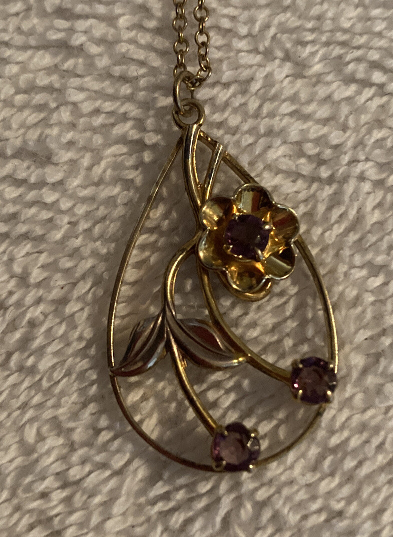 Vtg 1/20 12K Automade Gold Filled CM Purple Stones Pendant 1/20 12k On Sterling