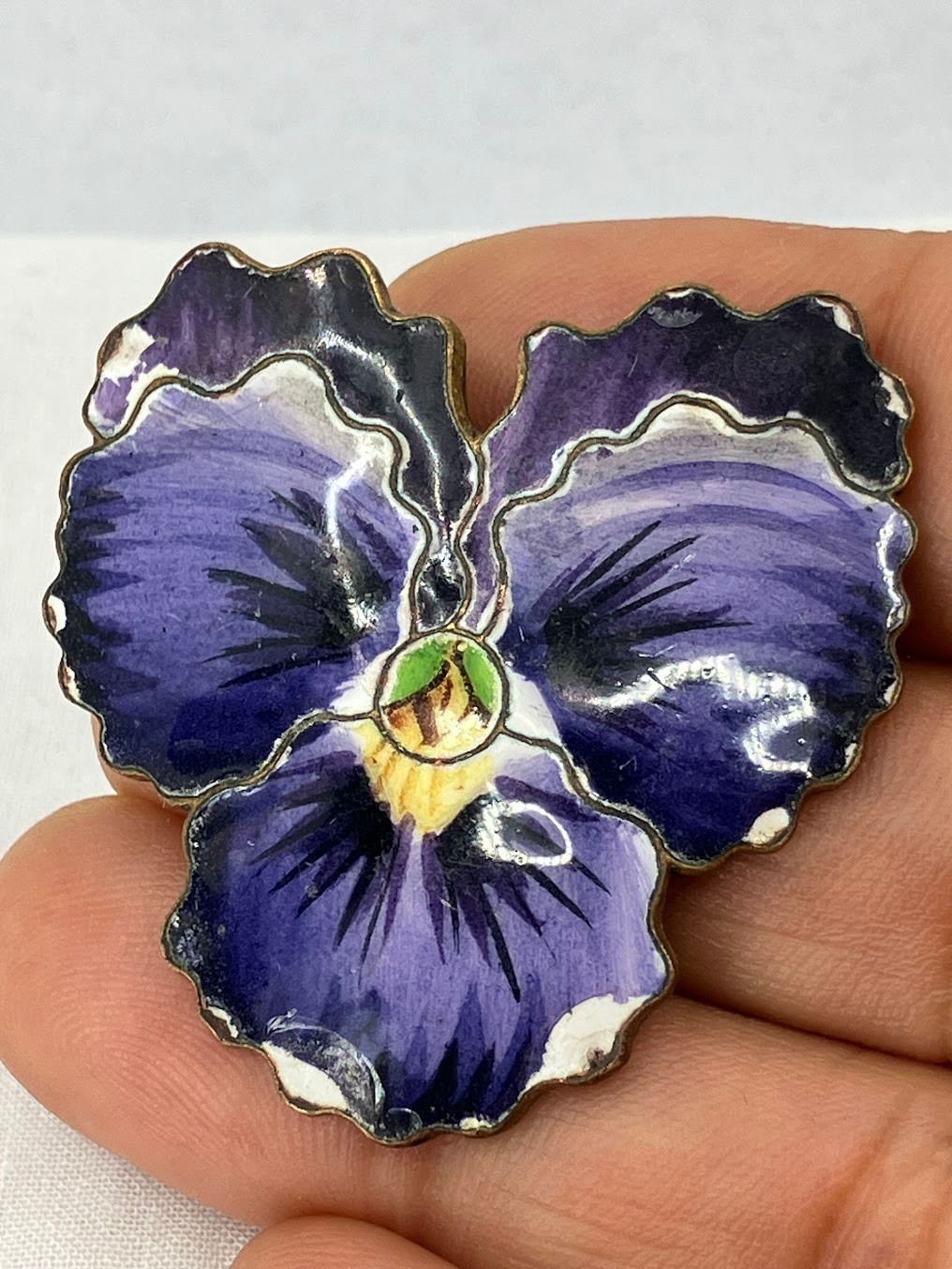 Vintage Enamel Pansy Brooch Flower Shaped Pin