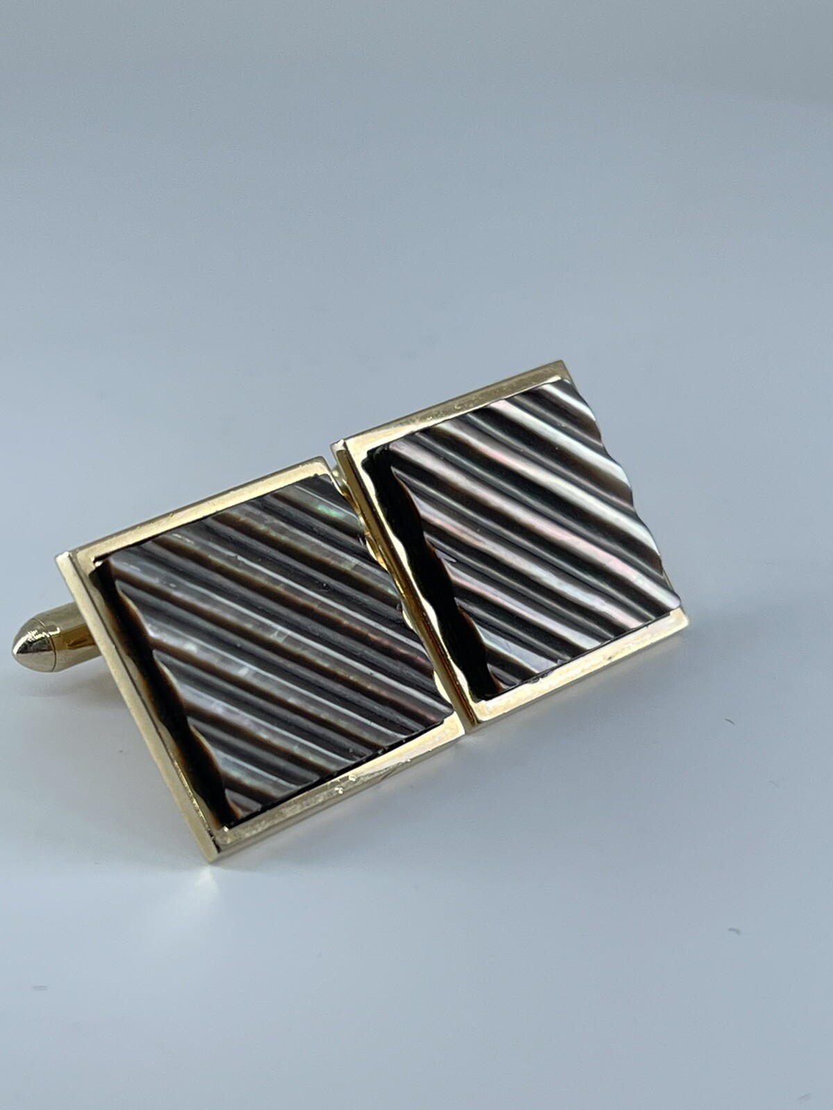 Swank Cufflinks Mother of Pearl square ribbed design bullet backs 1″