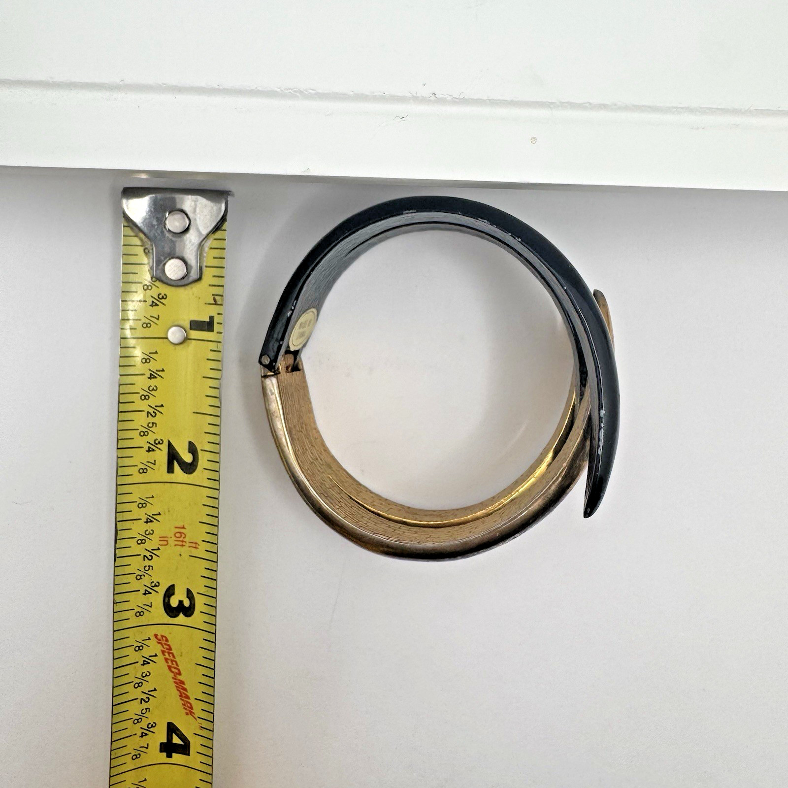 Metal Clamper Claw Vintage Black and Gold Tone Bangle Bracelet fits 6-8” Bold