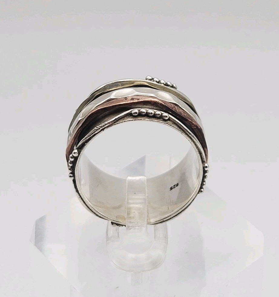 Sterling Silver Vintage Mixed Metal 3 Band Spinner Ring Size 8