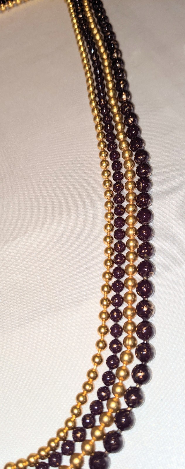 Vintage GEORGIOU Layered Beaded 4-Strand Necklace 27″ Purple/Brown w/ Gold Heavy