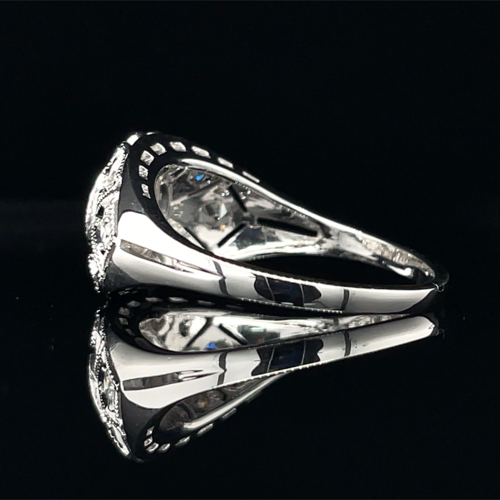 Vintage 1.00 Ctw Old European Cut Bezel Set Diamond Ring 14K White Gold