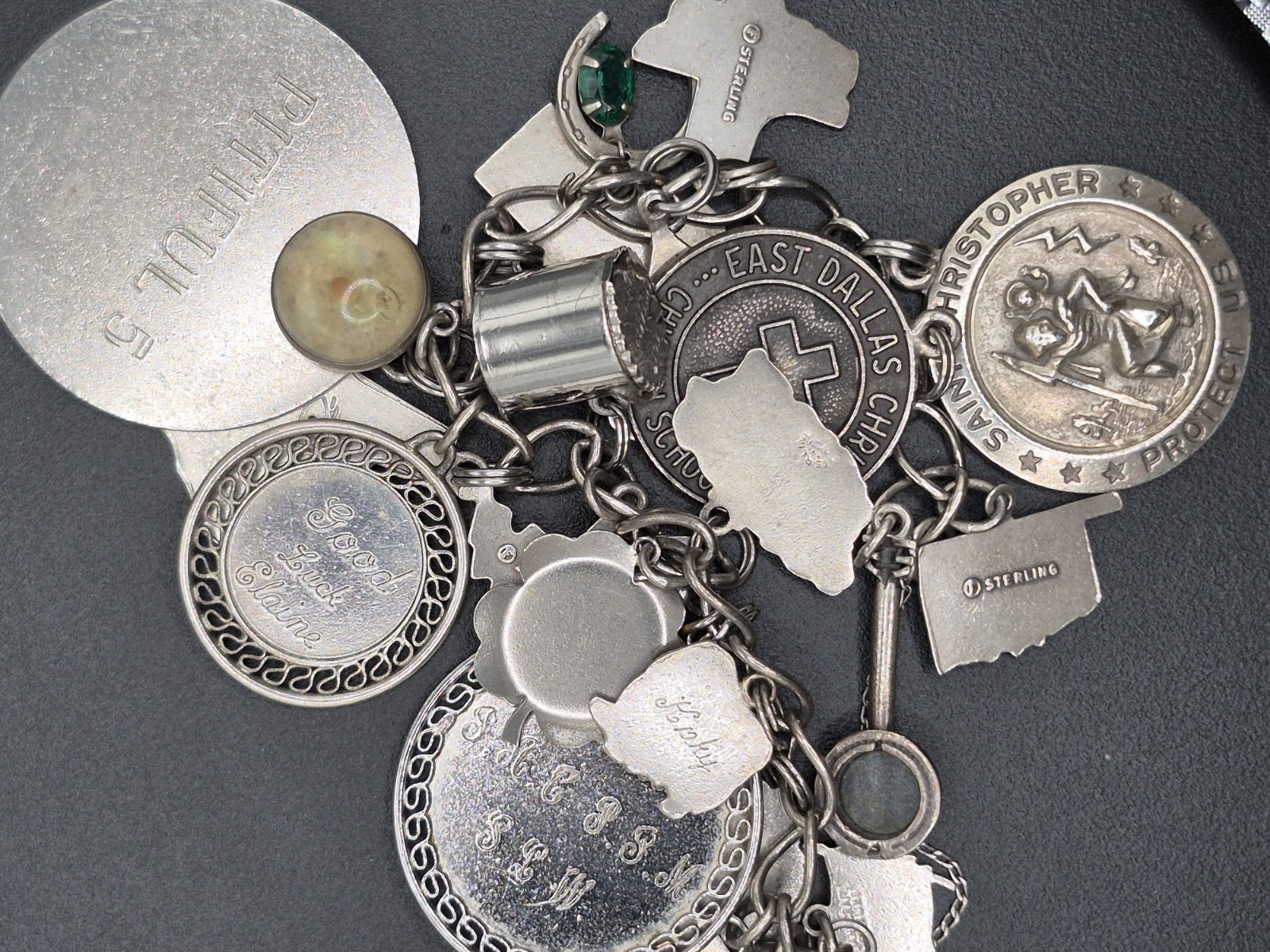 Vintage Sterling Silver LOVE Charm Bracelet w/ 23 RARE Charms 7–Dates 40’s-60’s