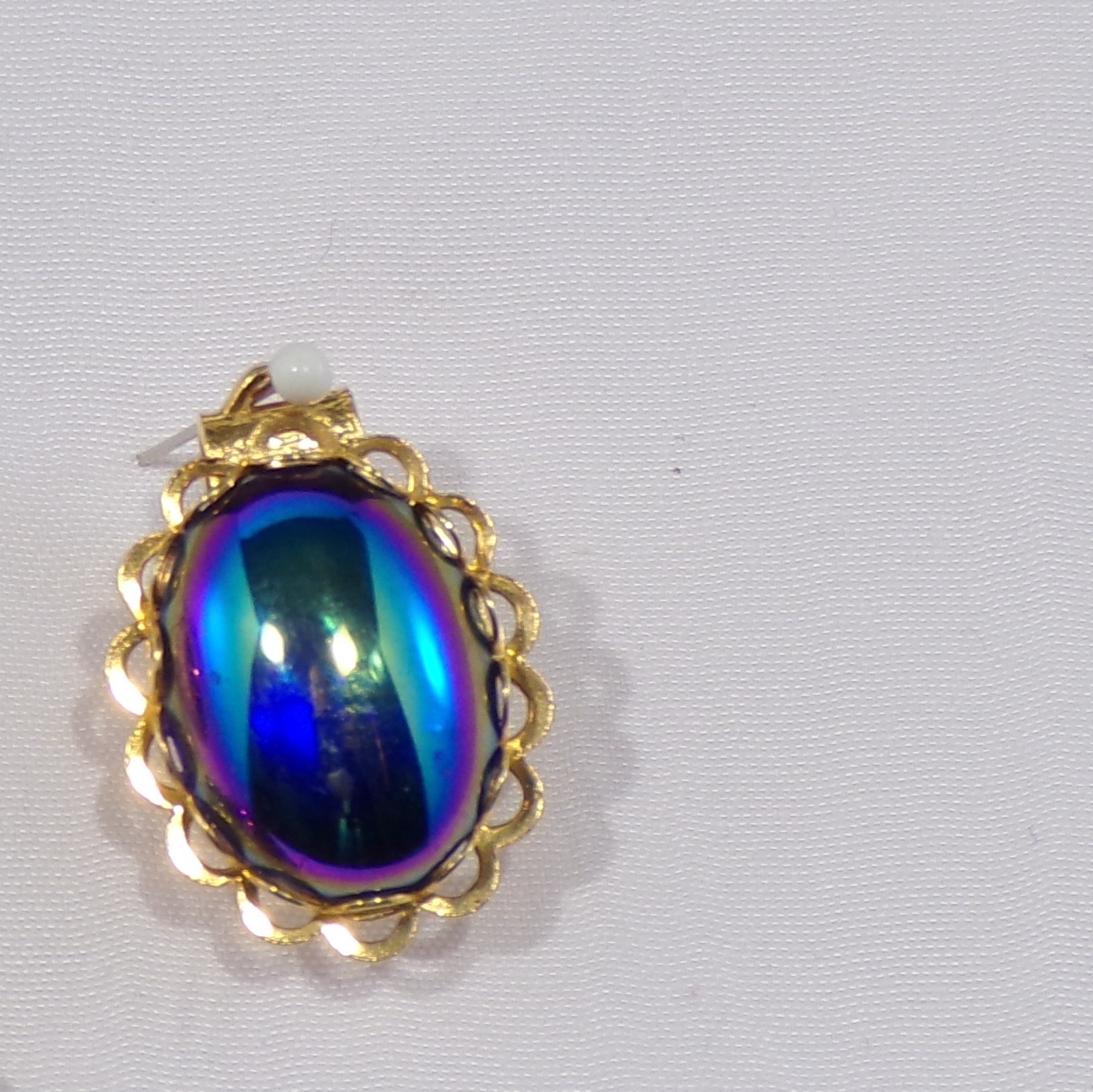 Vintage Iridescent EARRINGS and BROOCH PIN Oil Slick Glass Cabochon 1950-60s