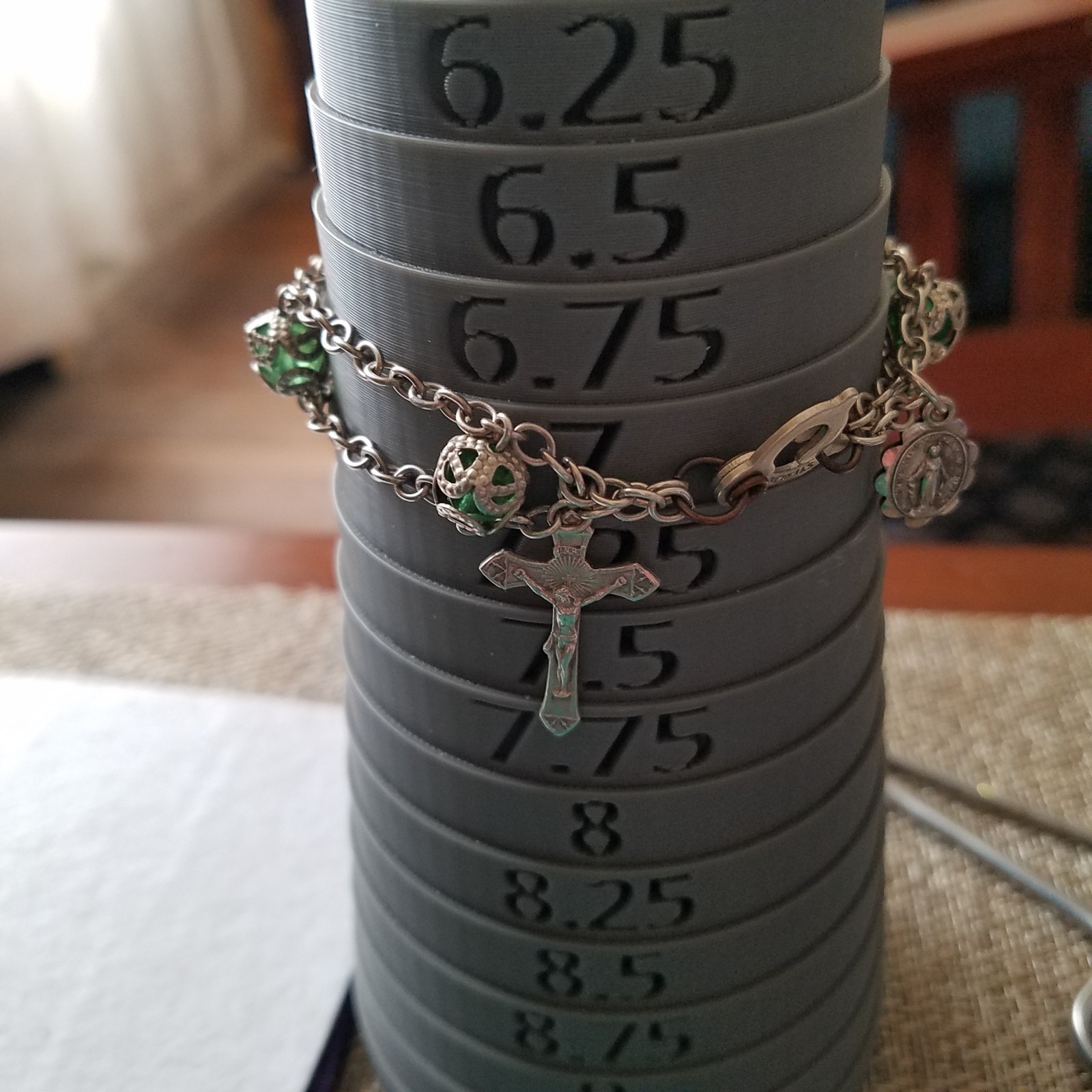 Vintage Sterling Chain Capped Green Bead Rosary Bracelet