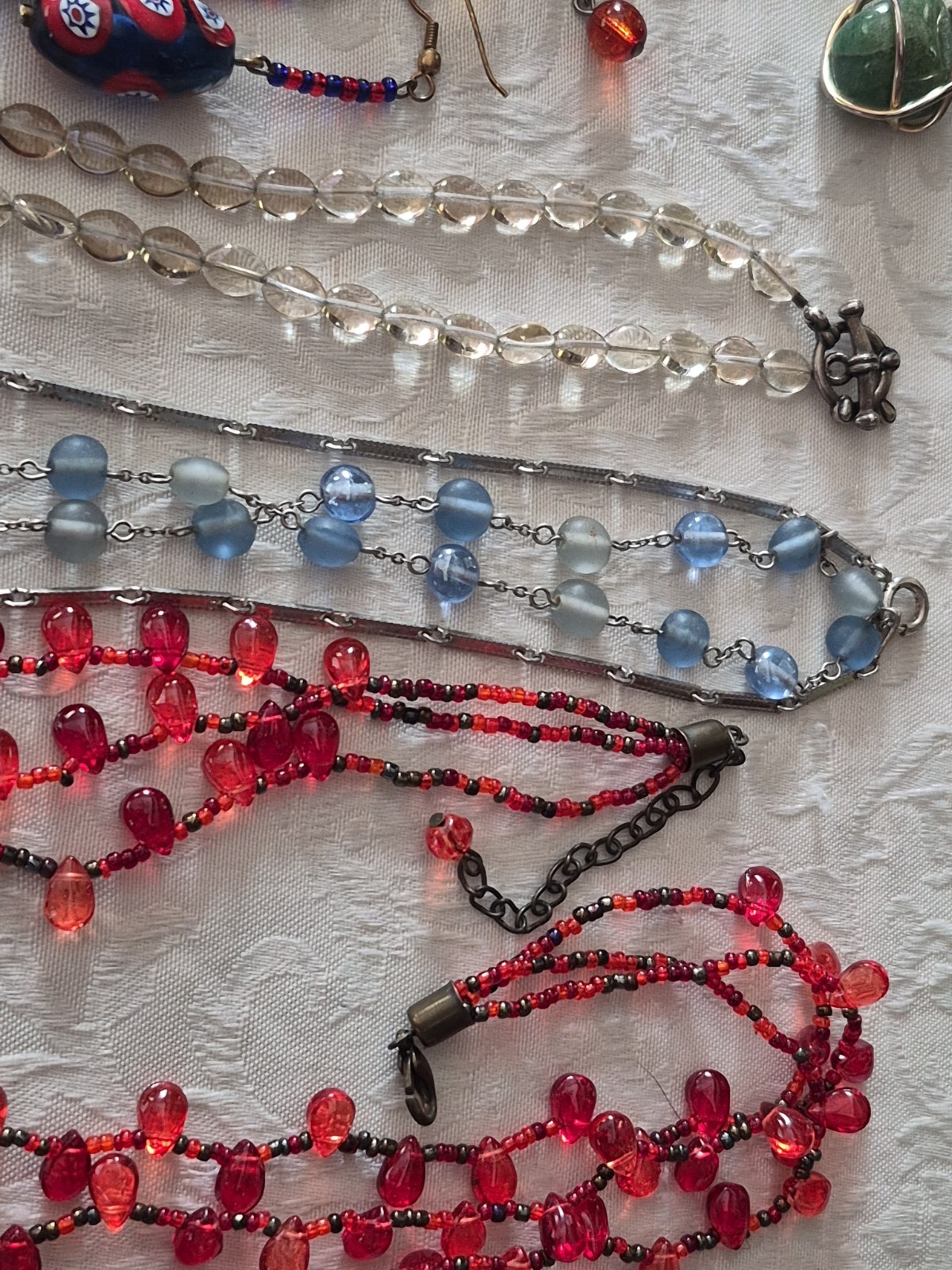 Vintage Crystal Glass Stone Bead Jewelry Lot Abalone Millefiori Necklace Earring