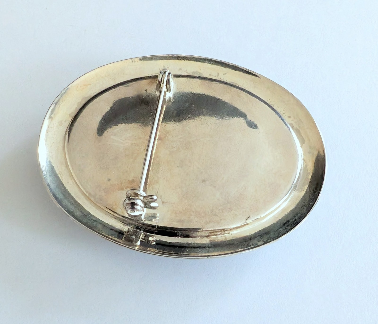 Beautiful Vintage Oval Silver Plated Multicolor Stone Pin Brooch