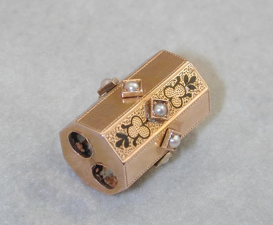 Incredible HUGE 14k Black Enamel Seed Pearl Slide Charm Octagon