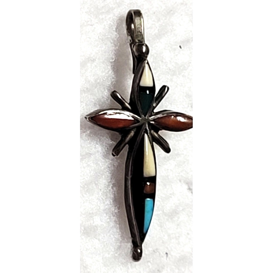 Small Sterling Silver 925 Signed Initials Zuni Cross Pendant Small Hook Bail
