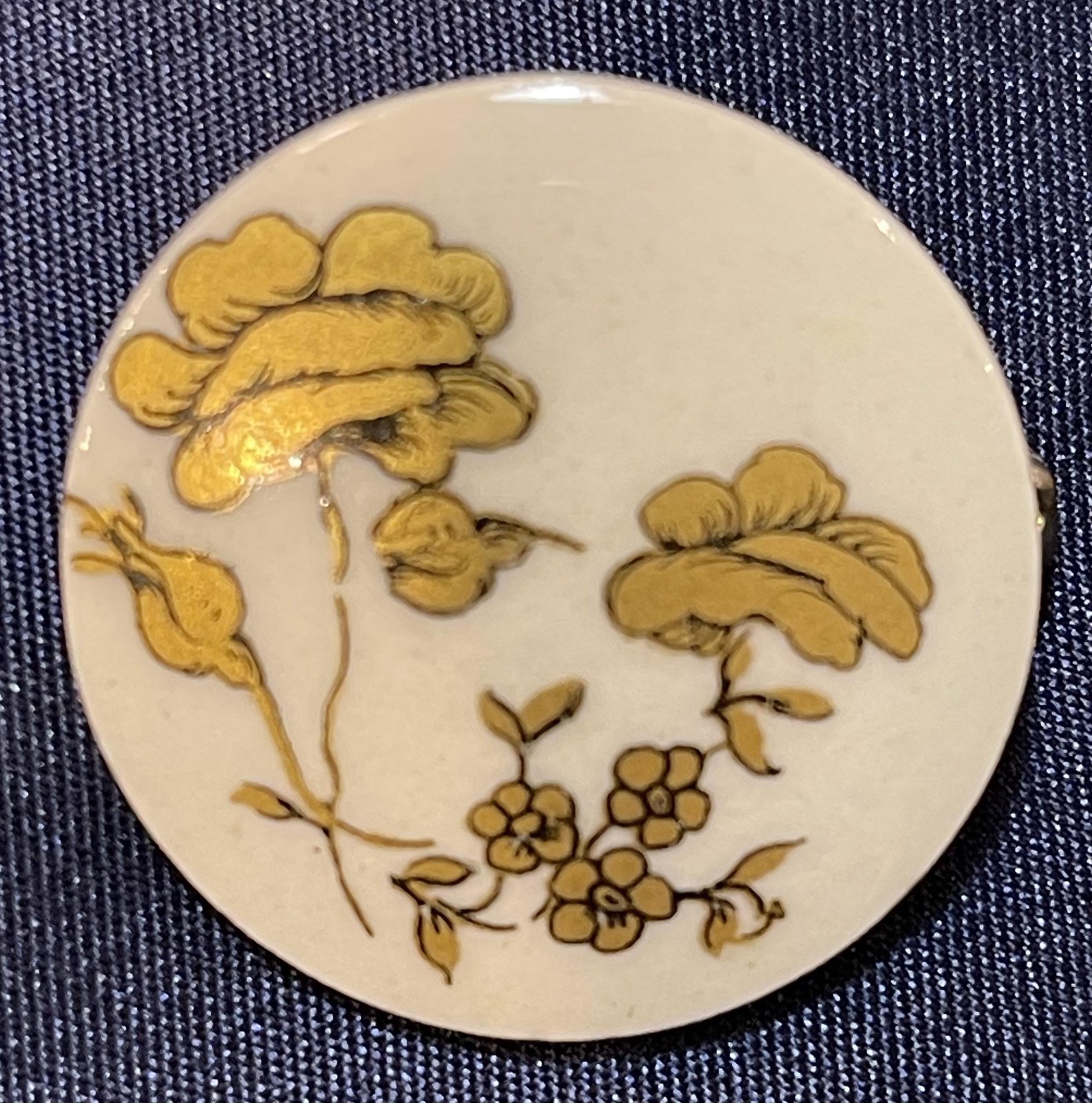 Vintage White Porcelain Hand Painted Flower Brooch Pin Floral Plants