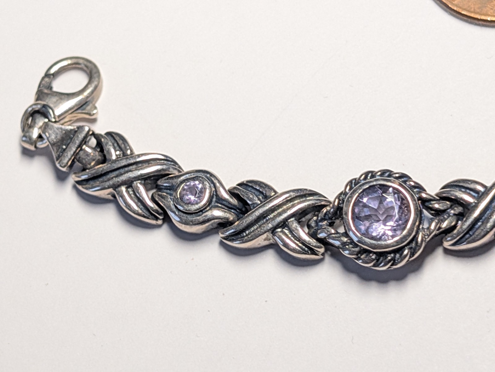VINTAGE STERLING SILVER AMETHYST BRACELET ABOUT 7 1/16″ LONG