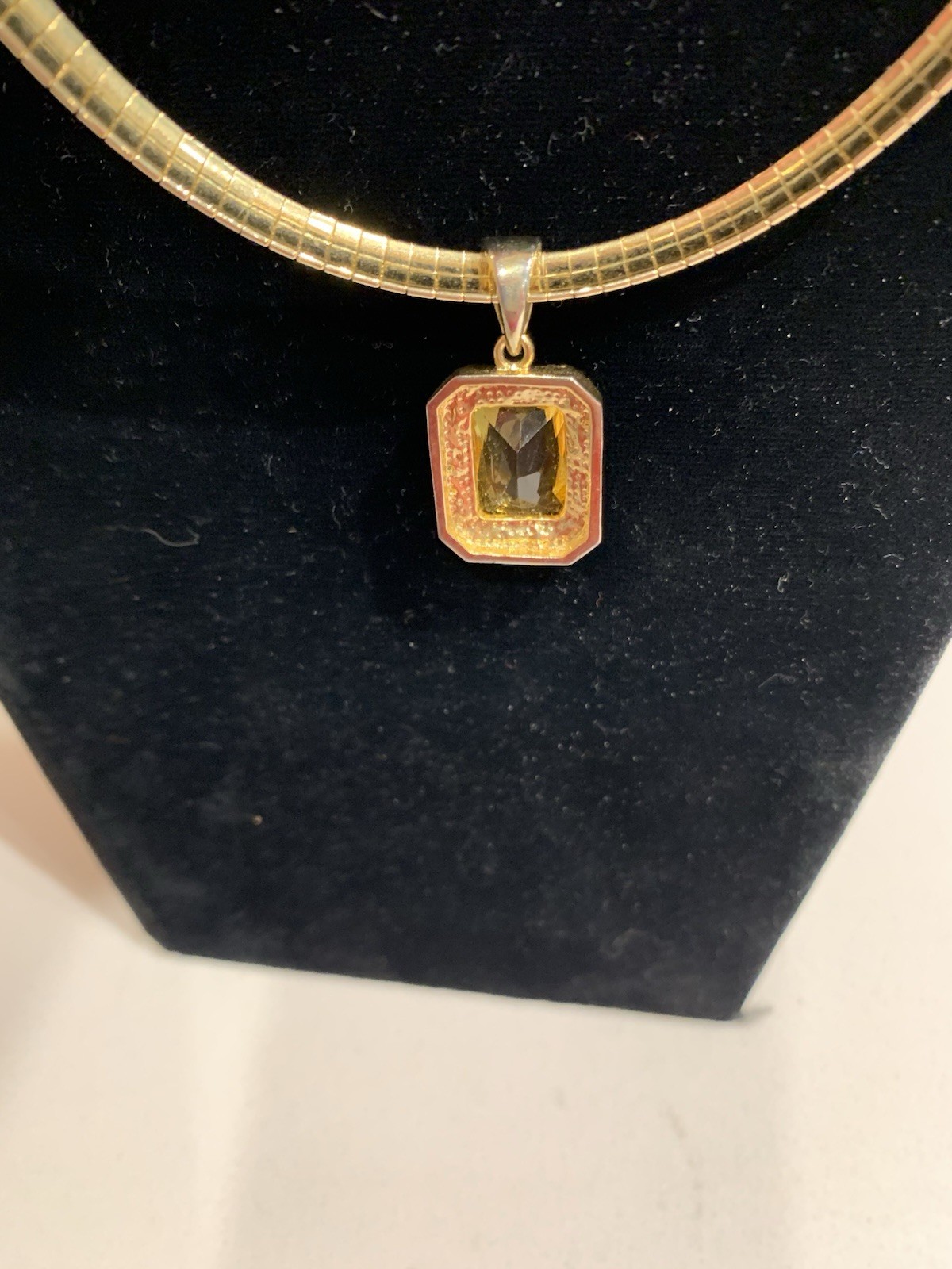 Lab Topaz Pendant On Gold Tone Slide Necklace