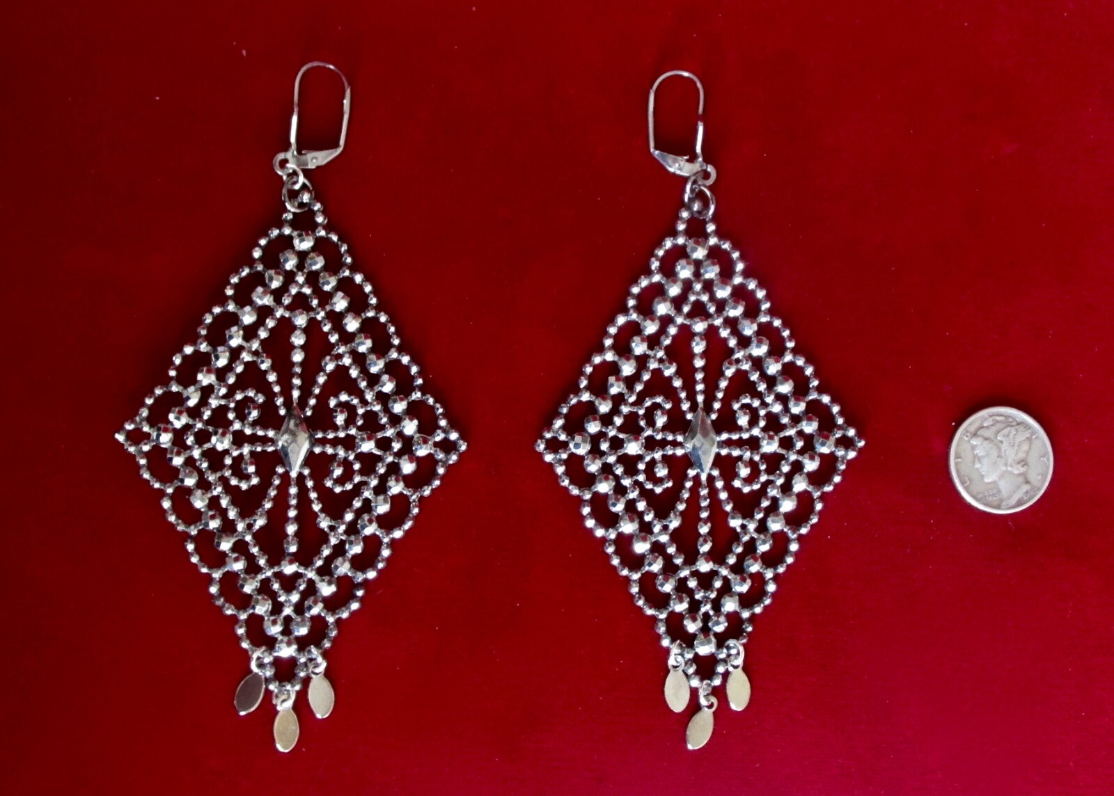 Pair of Antique Large Stamped Cut Steel Earrings