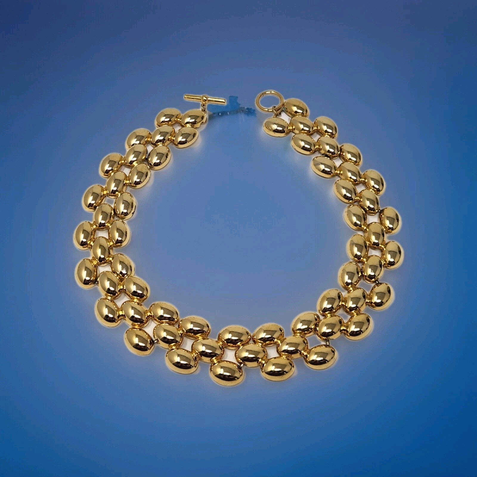 Heavy Panther Link Gold Tone Chunky Necklace Vintage Designer 18″ Toggle Closure