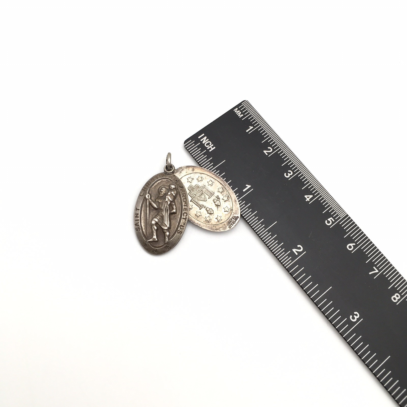 13.3g Vintage Sterling Silver CHAPEL Mary & St Christopher Religious Medal #90