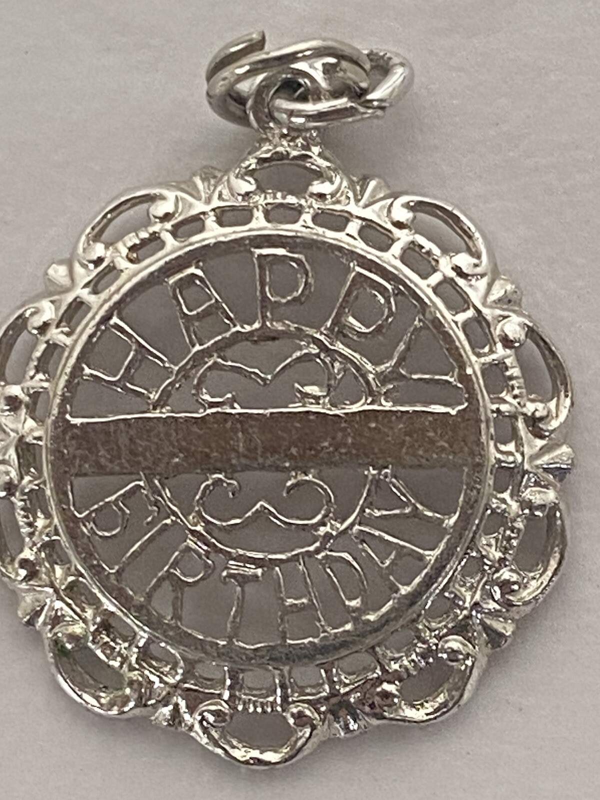 Vintage Sterling Slver Charm Happy Birthday Filigree Cut Out Lacey