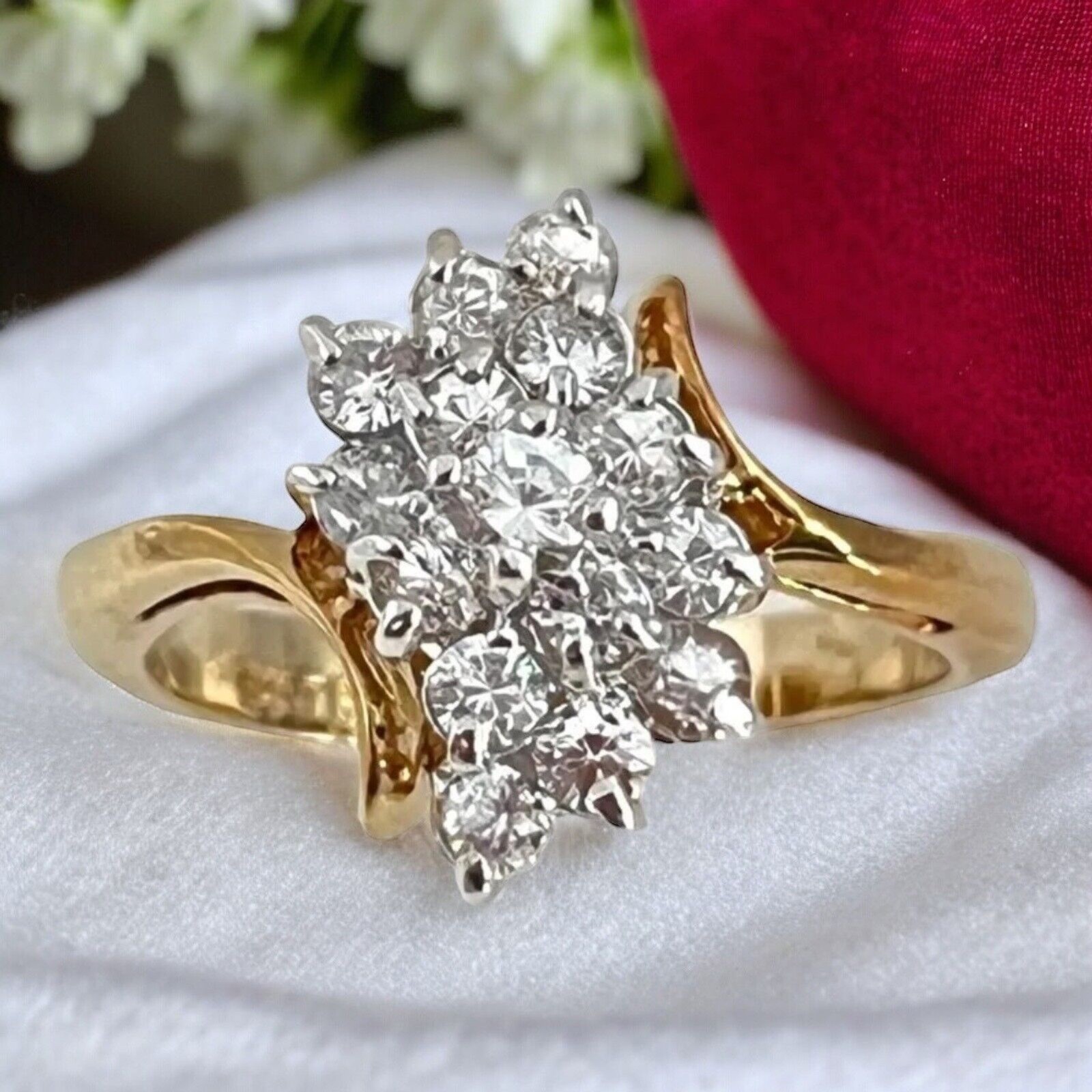 Vintage 1970s Ring Size 7 CZ Cluster Prong Set Gold Plated – 14Q