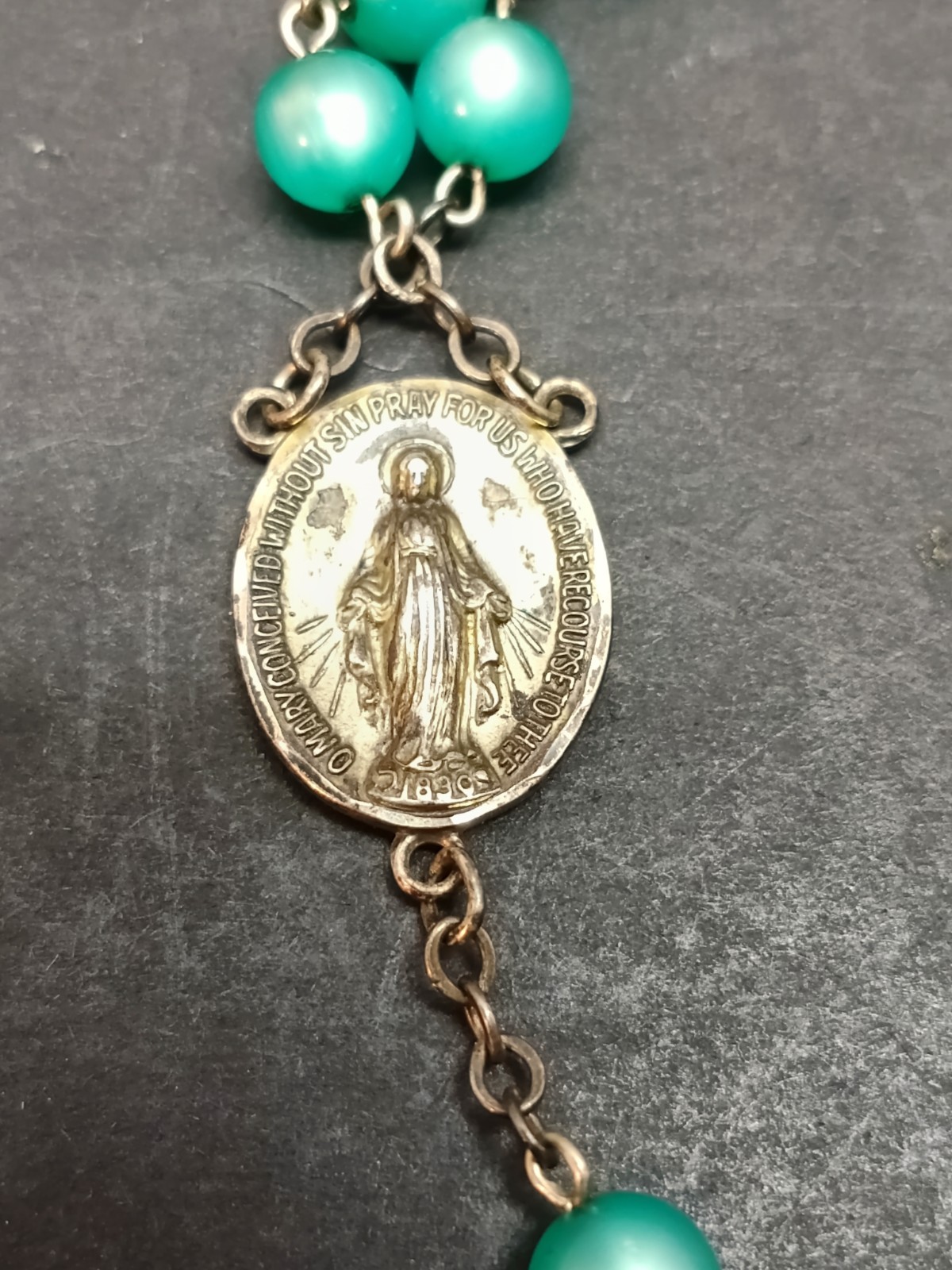 VINTAGE AFCO STERLING SILVER BLUE 58 Beads ROSARY CRUCIFIX Necklace