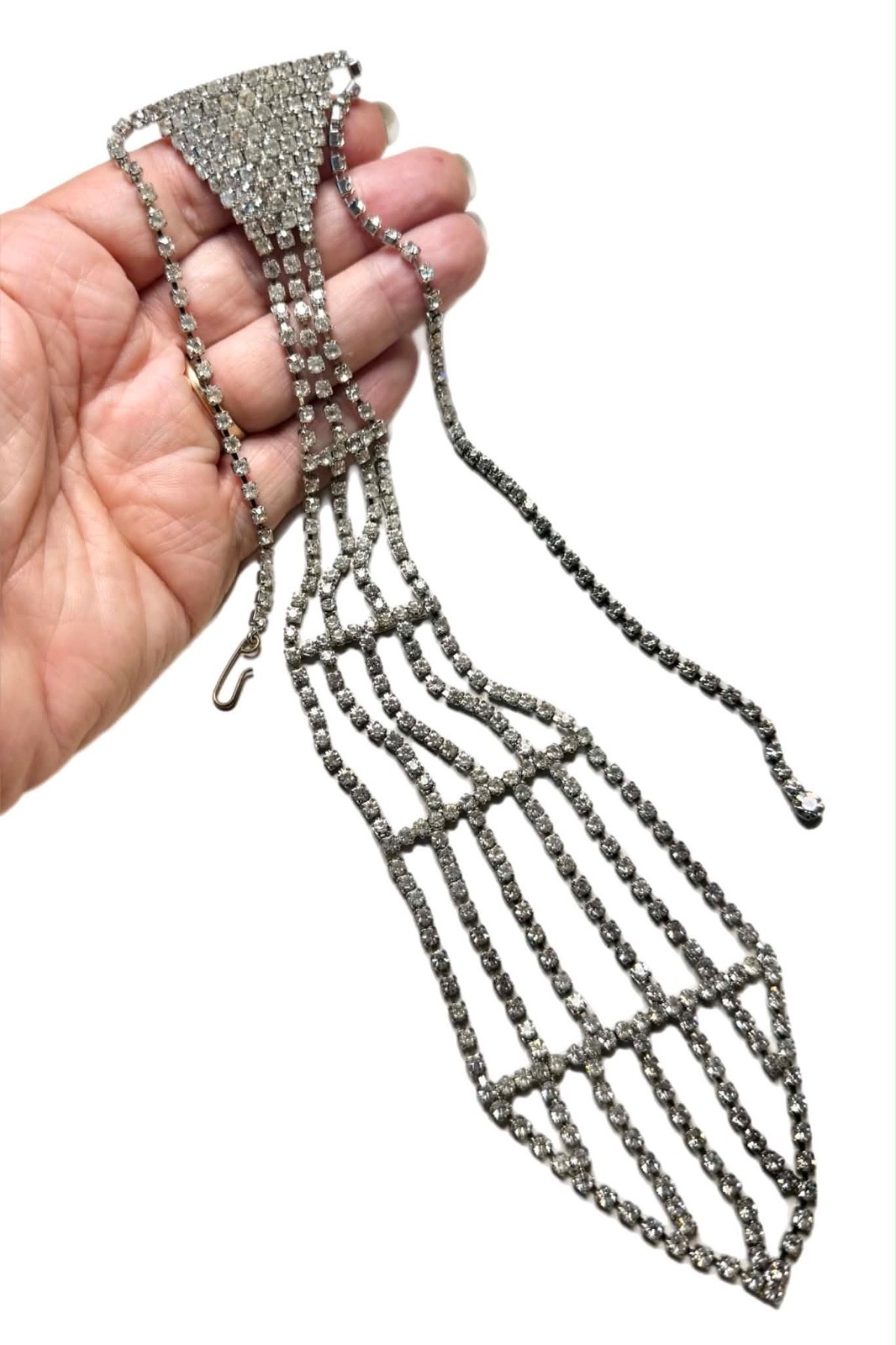 LUX 1960s 70s Rhinestone Tie Necklace, Costume, Glam, Punk, 15”