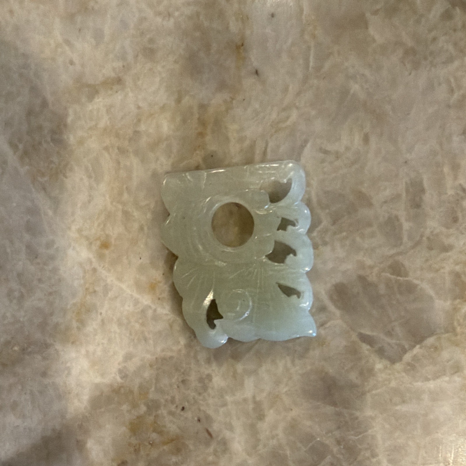 Green Carved Stone Square Pendant Charm, Pendant Style, Center Hole