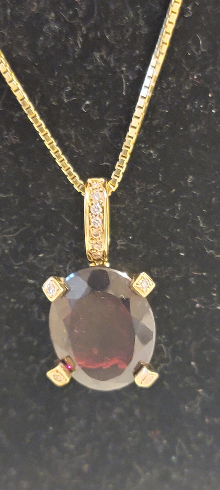 14.21 Carat Garnet Pendant .11 carat Diamond 18″ Necklace 11.2 grams