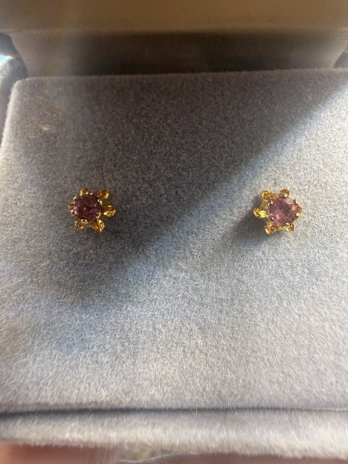 Vintage Estate Pink Sapphire Ruby Gold Tone Studs