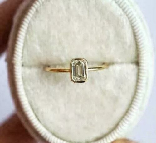 1.50Ct Emerald Lab Created Diamond 14K Yellow Gold Plated Solitaire Wedding Ring