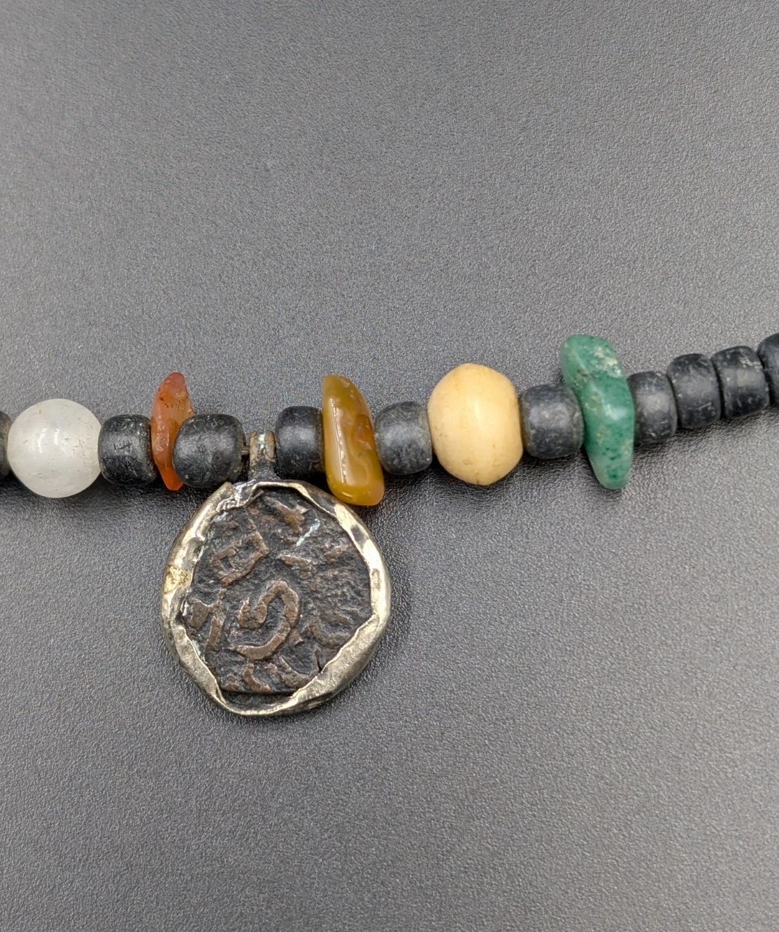 Vtg Ancient Silk Road Islam Mamluk Coin Stone Beads Sterling 925 Clasp Necklace