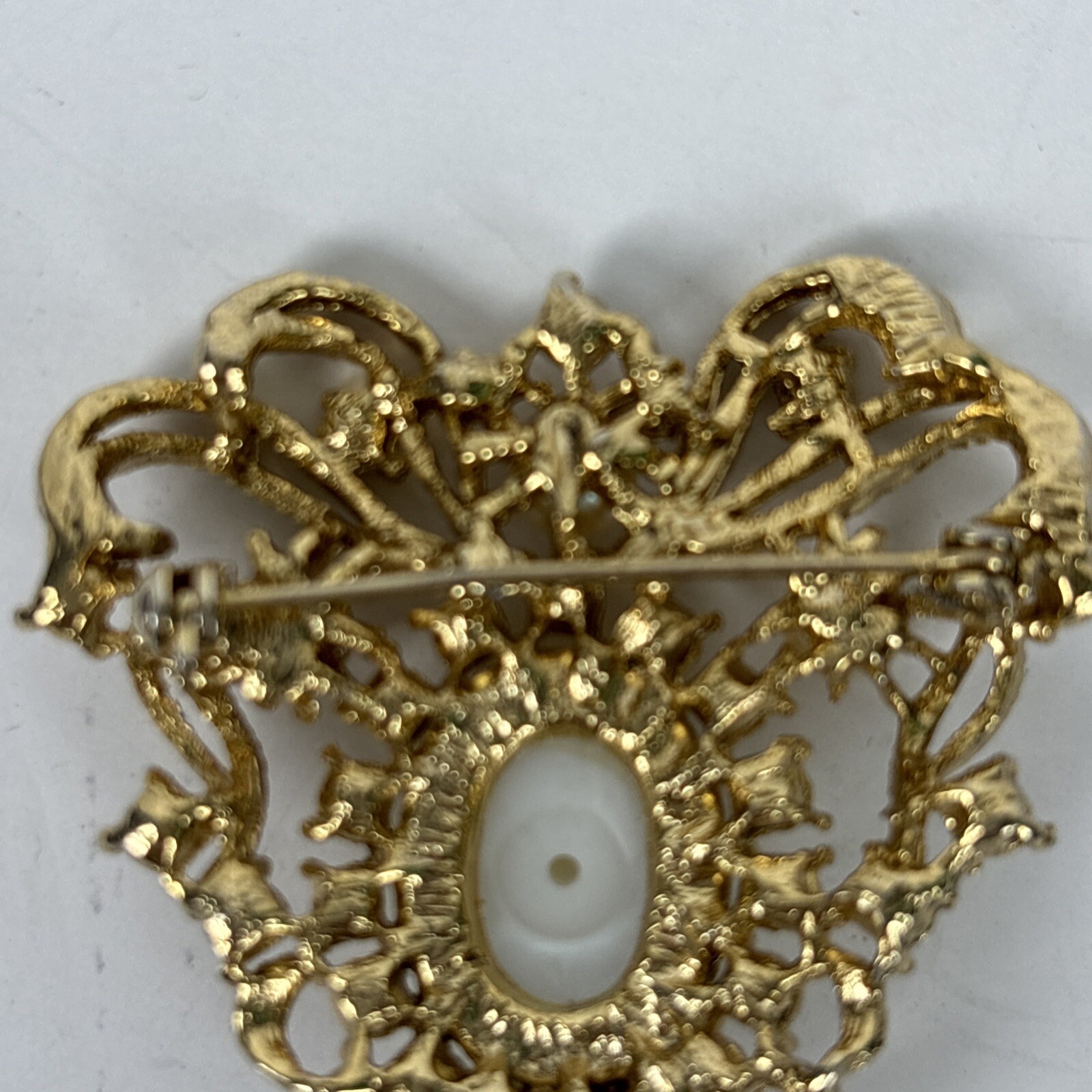 Gold Color Faux Pearl Cabochon Center Brooch Accent Pearls Gold Color Accents