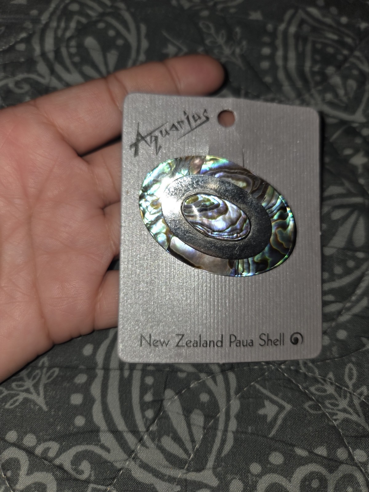 Abalone Shell Brooch Vintage Paua Shell Blue Green Silver 1960s 70s Shell…