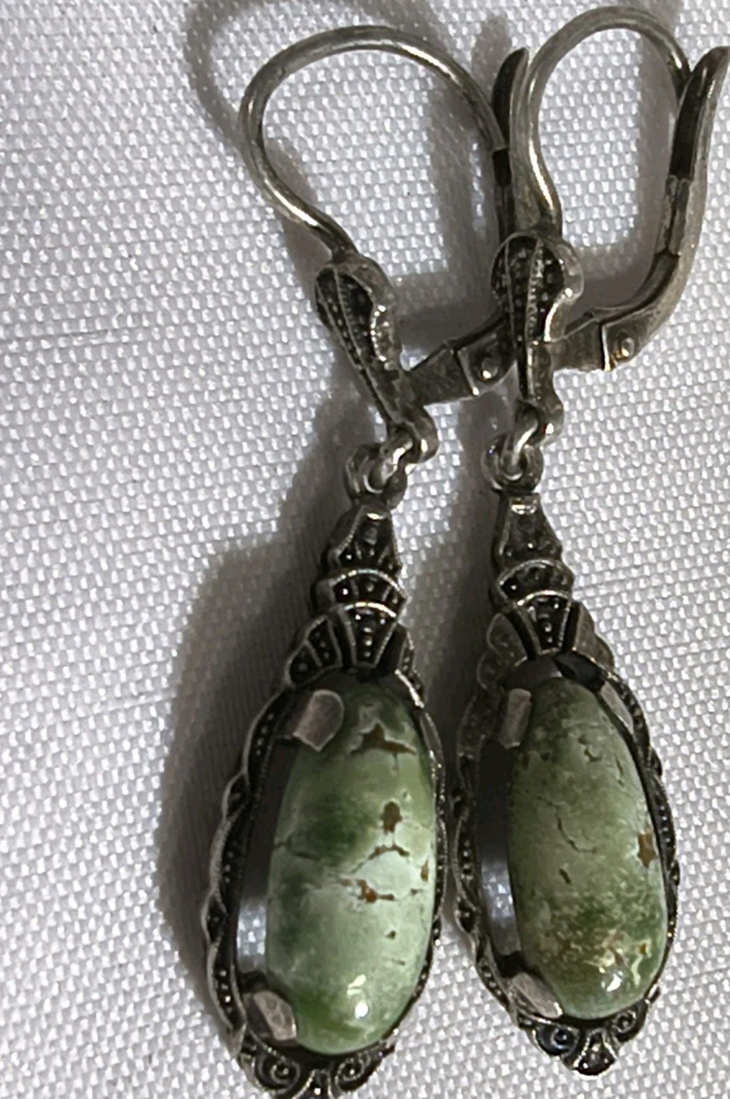 Antique Victorian Sterling Marcasite And Not Sure About The Stone Dangle Earring
