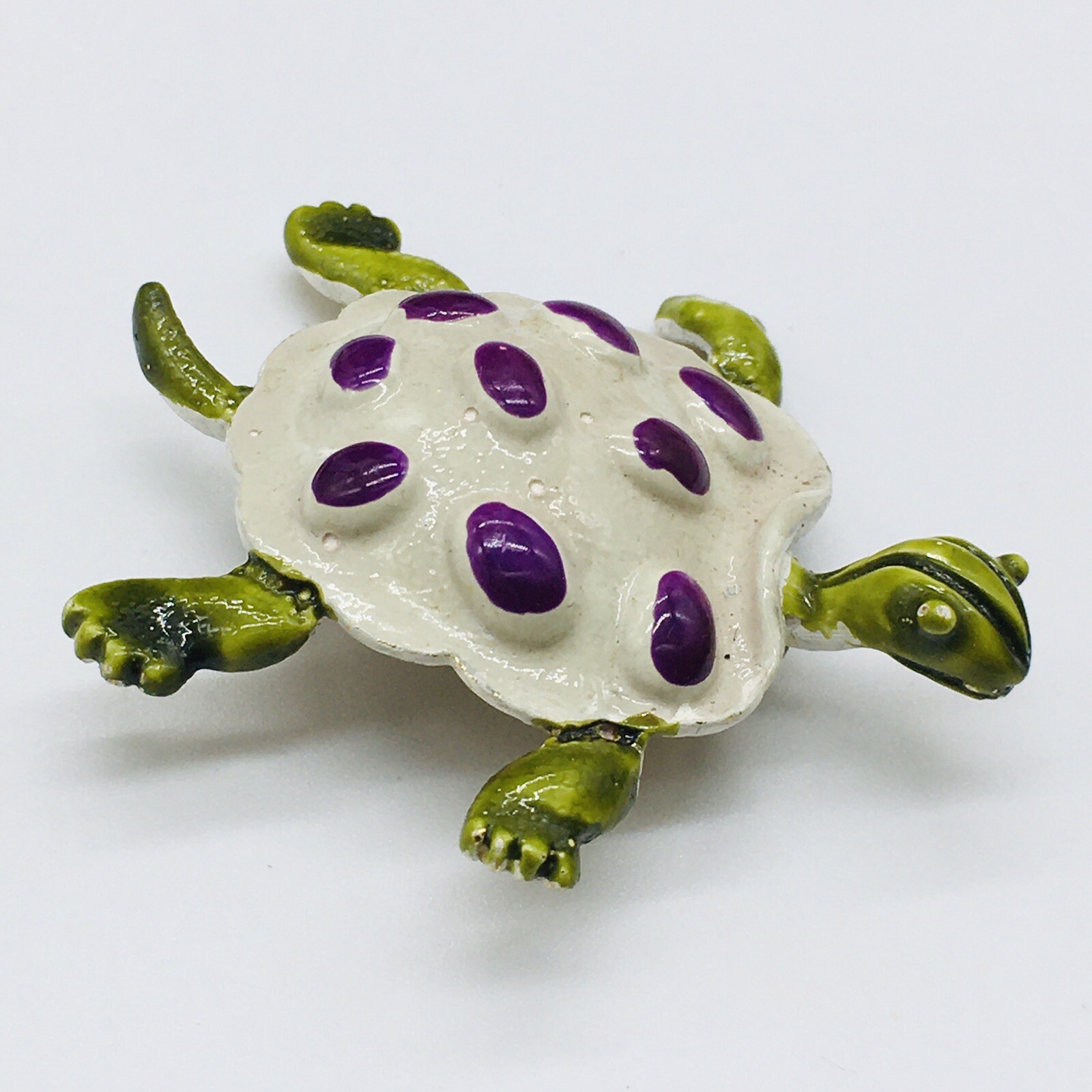 Gold Tone Purple Green White Slow Turtle Brooch 2″