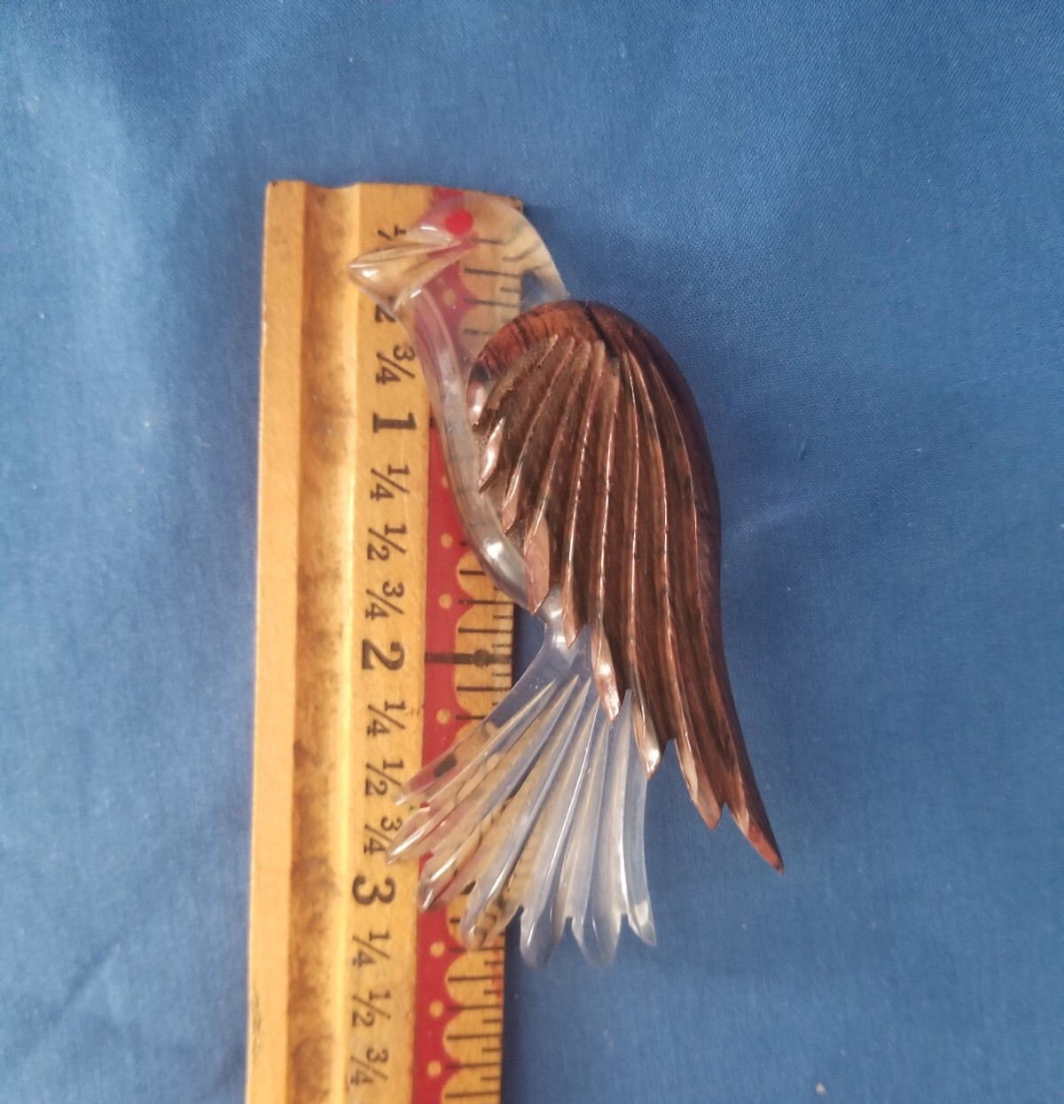 Vintage Lucite And Wood Carved Bird Pin Hawk Eagle 3 1/4″