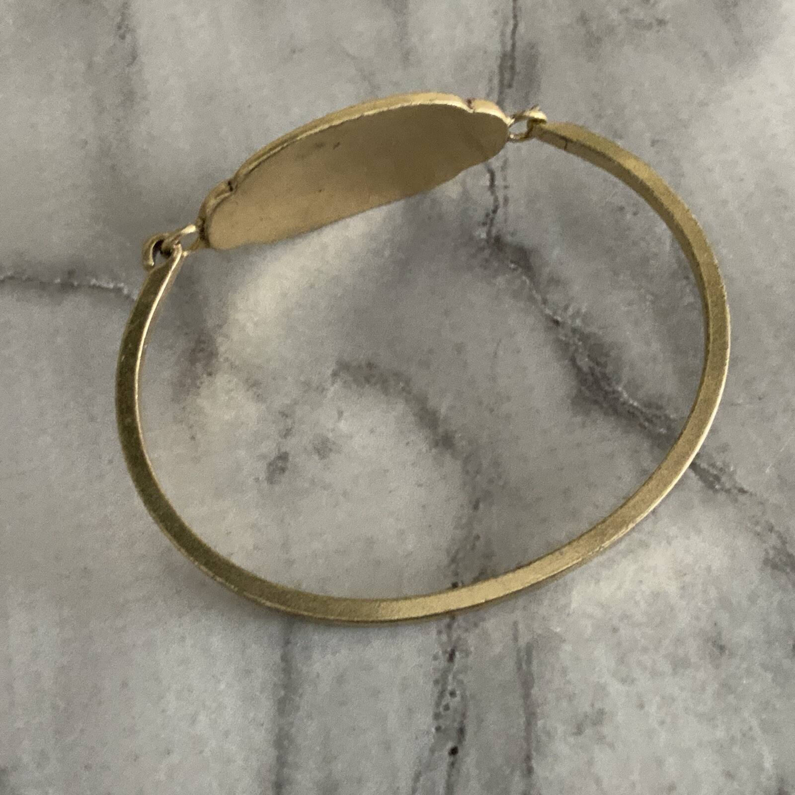 Victorian revival cursive antique gold Love panel tension bangle bracelet