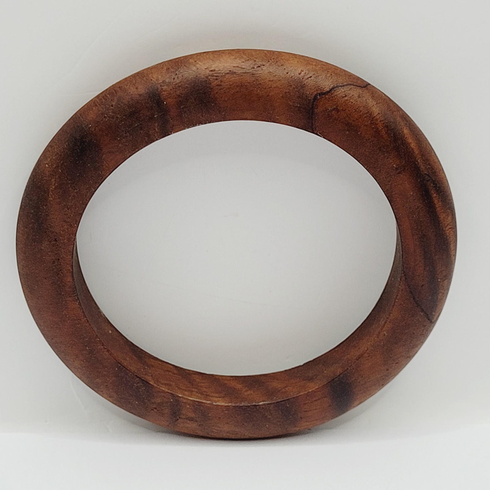 Brown Wood Bangle Dark Lines Matte Finish Retro Vintage 1980s Bracelet 8 Inch