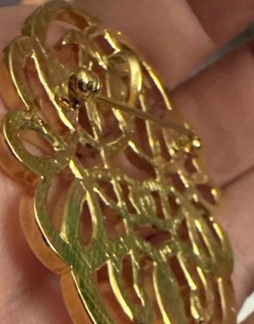 Gold Tone Brooch Or Wear As A Necklace With Gold Tone Necklace