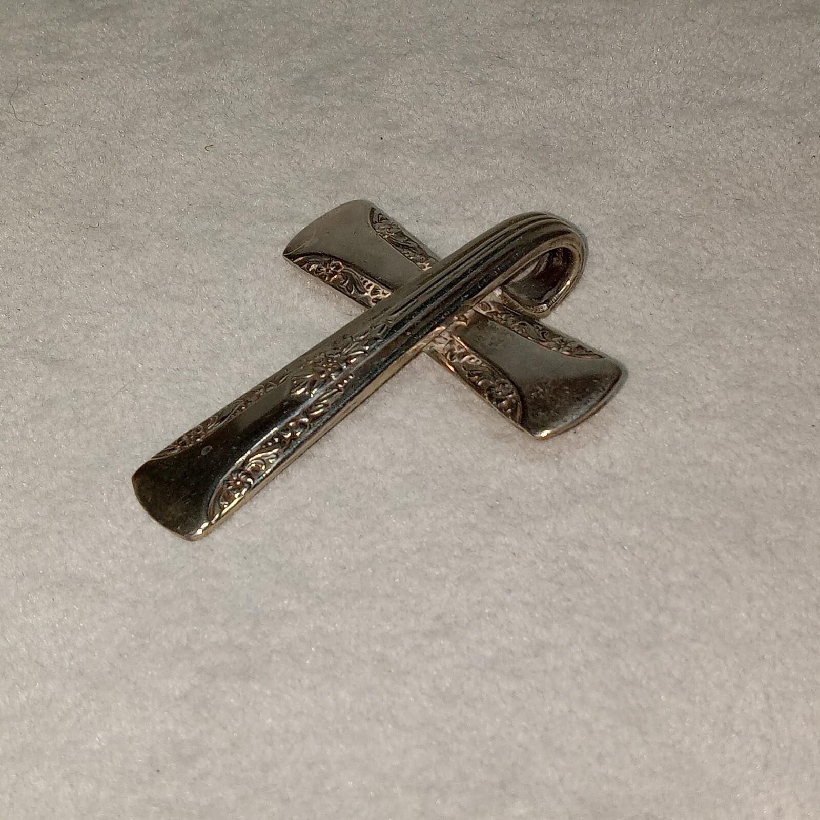 Vintage Jewelry Spoon Handle Silver Plated Cross Pendant Utensil Handmade