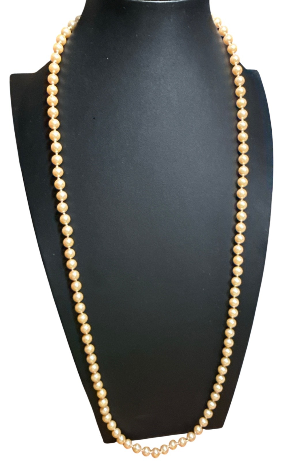 Vintage faux cream pearl knotted necklace fish hook clasp 36″ EUC