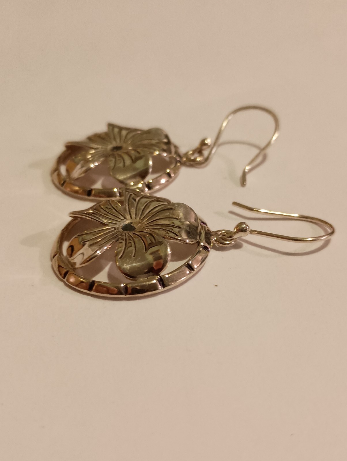 925 Sterling Silver ATI Mexico Round Flower Drop Dangle Hook Earrings! Beautiful