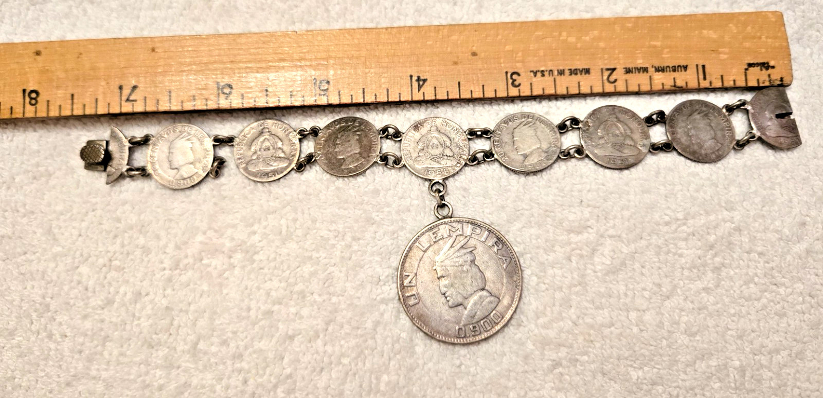 Vintage 900 Silver Coins Bracelet 1932 Lempira, 1932-1958 Centavos 37.44 Grams