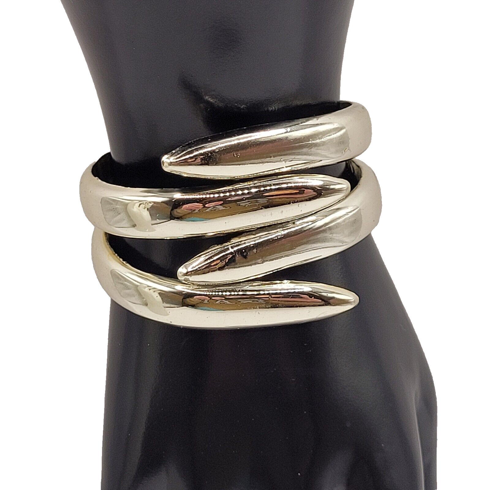 Silver Tone Modernist & Brutalist Hinged Cuff Open Metal Costume Bracelet 1980s