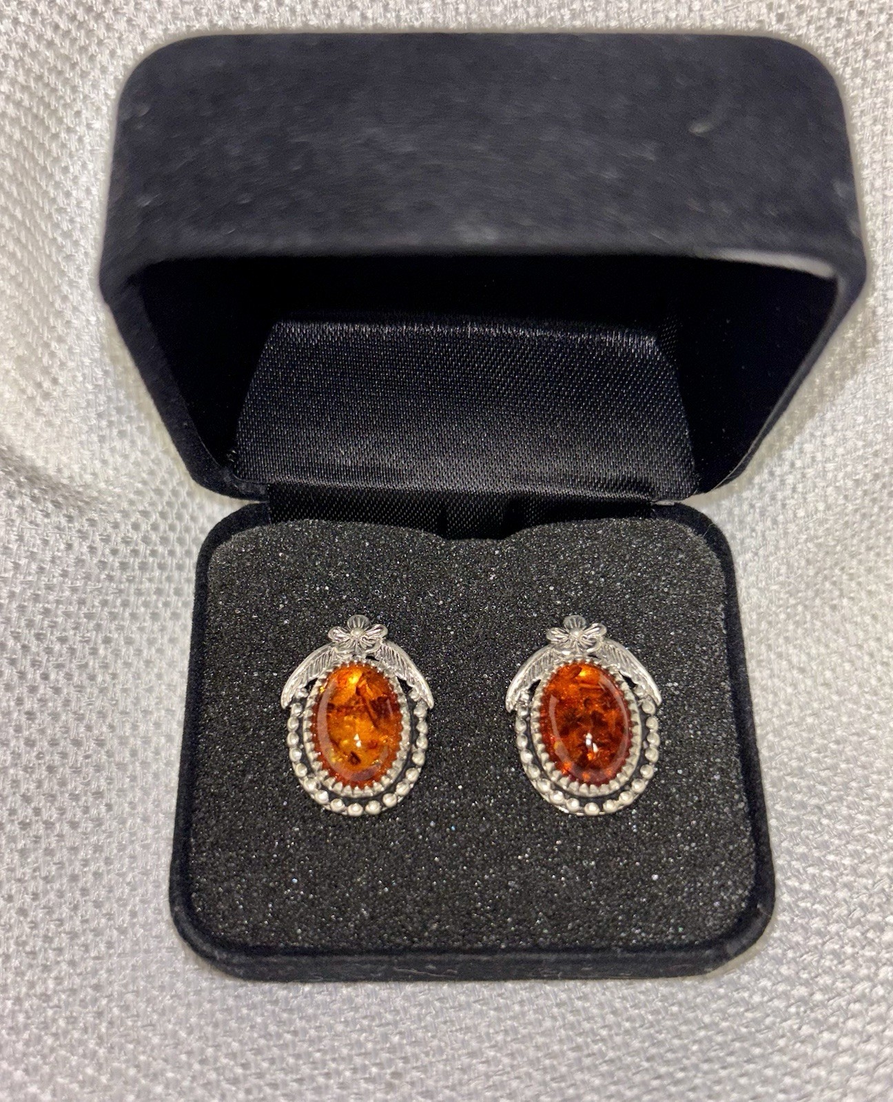 VTG Carolyn Pollack Sterling Cognac Amber Earrings Signed
