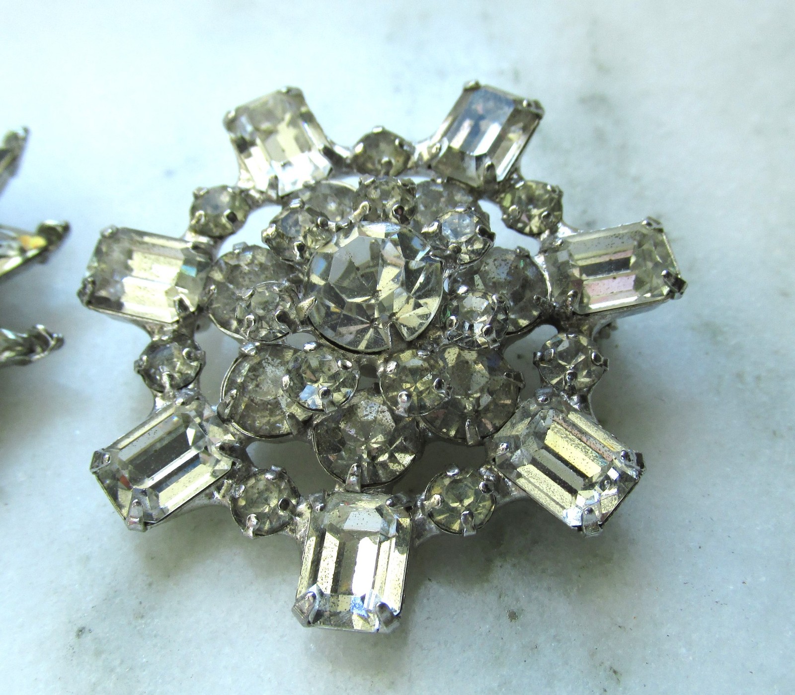Vintage Clear Glass Rhinestone Silver Tone Brooches C3979