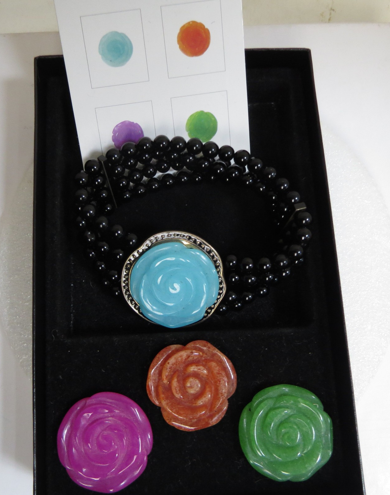 Carved Rose 4 In 1 Bracelet Interchangeable / Replaceable Magnetic Stones