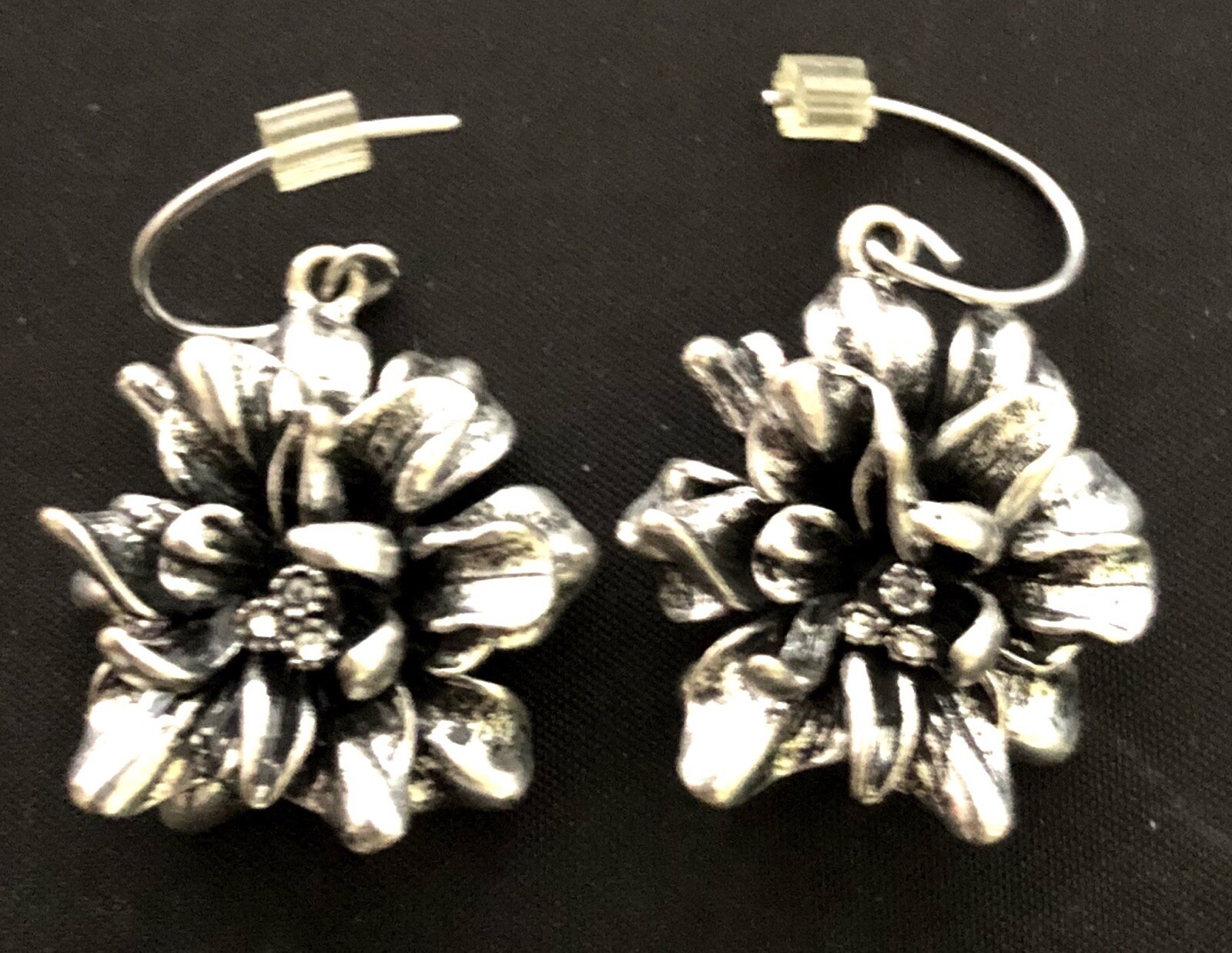 VINTAGE/MODERN- SIGNED F – RHINESTONE & SILVER TONE STERLING OR PEWTER? EARRINGS